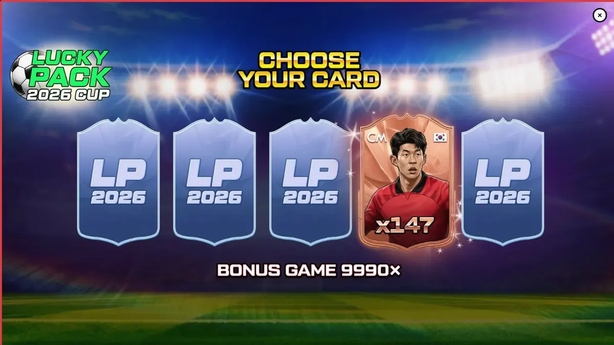Interface do jogo de slot Lucky Pack 2026 Cup com tema de futebol
